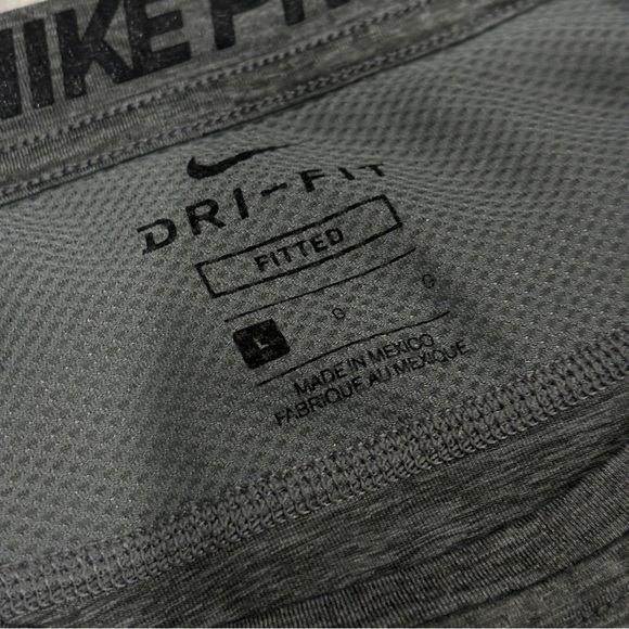 Nike Pro Dri-Fit Men’s Short Sleeve Performance Top Fitted Gray Black Swoosh Lg - Picture 3 of 11